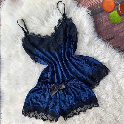 Velvet Sexy Lingerie Set – Women’s Cami & Shorts Sleepwear in Red, Purple, Green, Blue, Grey & Pink