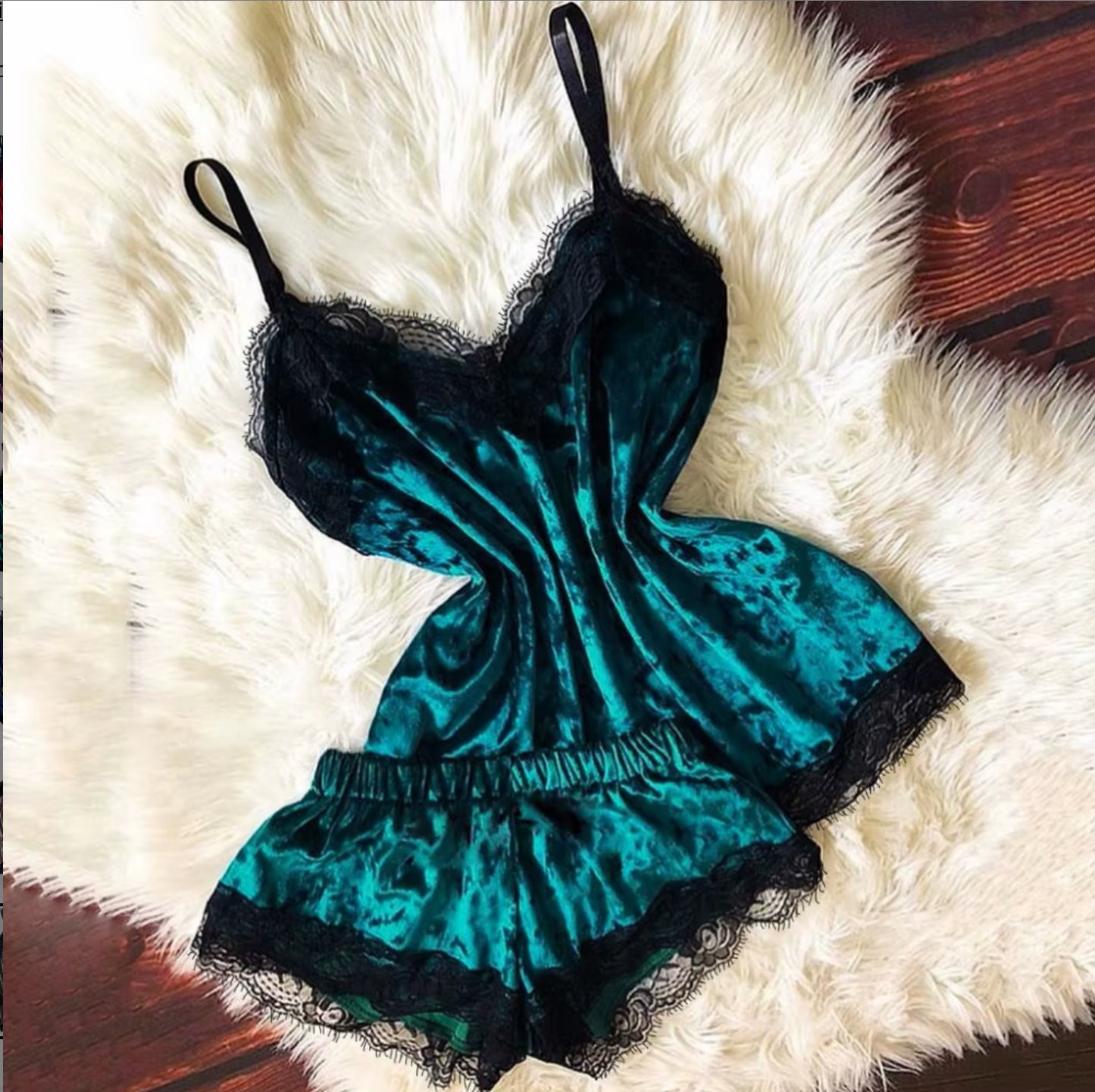 Velvet Sexy Lingerie Set – Women’s Cami & Shorts Sleepwear in Red, Purple, Green, Blue, Grey & Pink